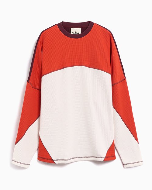 adidas La Cienega Long Sleeve Sports Tee Shirt - Off White Preloved Red Maroon - JX6138