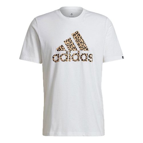adidas M Leo Lg T Leopard print Logo Printing Sports Round Neck Short Sleeve - White - GL2394