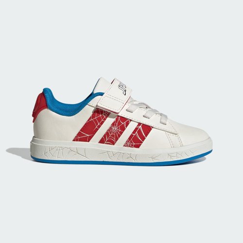 adidas Marvel x Grand Court K 'Spider-Man Red Web Stripes' | White | Size 10.5 - Cloud White/Pure Ruby/Bright Blue - JS0778