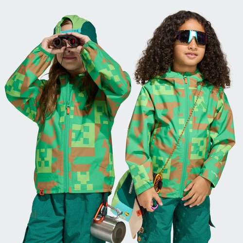 adidas Minecraft Terrex 2 Layer Climaproof Rain Jacket - Vivid Green/Brown Desert/Semi Lucid Lime - JY2438