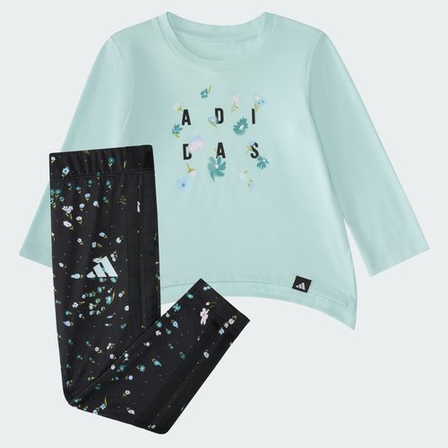 adidas 2-Piece Long Sleeve Tee & Printed Legging Set - Halo Mint - JK8894