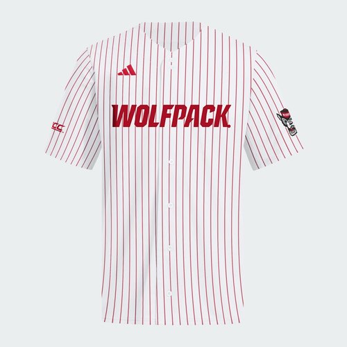 adidas NC State Pinstripe Full Button Jersey - White/Team Power Red - KE2109