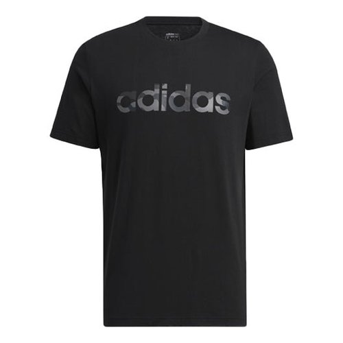 adidas neo Camouflage Logo Printing Sports Round Neck Short Sleeve Black - HE4557