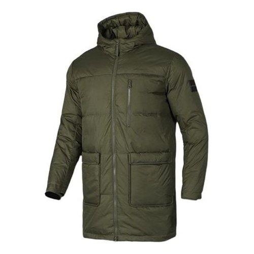 adidas neo Casual Sports hooded mid-length Down Jacket Green - Multi-Color - FK9949