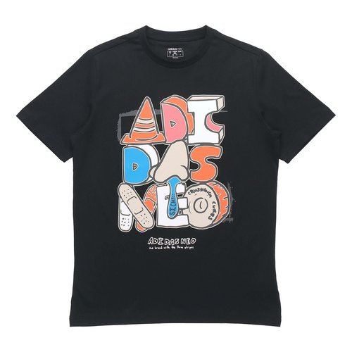 adidas neo M Ssfv5 Tee1 Funny Cartoon Printing Logo Sports Round Neck Short Sleeve - Black - GP4867