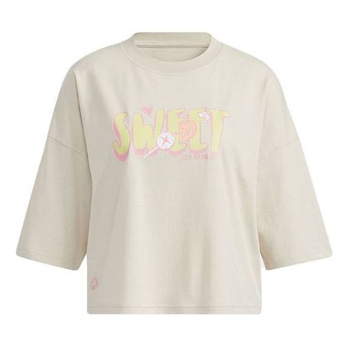 adidas neo May Love Tee Alphabet Printing Sports Round Neck Short Sleeve Bauxite Brown - TAN - H62002