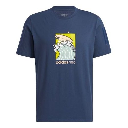 adidas neo Pattern Cartoon Printing Sports Round Neck Short Sleeve Blue T-Shirt - Navy - GS2580