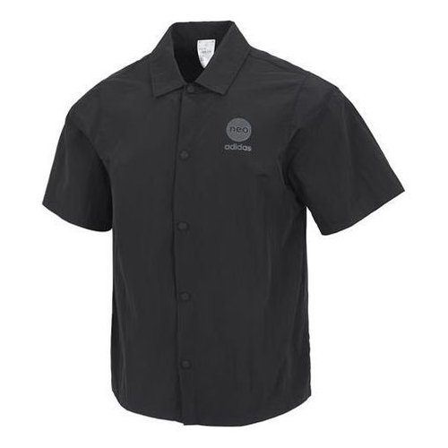 adidas neo Solid Alphabet Logo Printing Athleisure Casual Sports lapel Short Sleeve Shirt Black - Multi-Color - HM9977