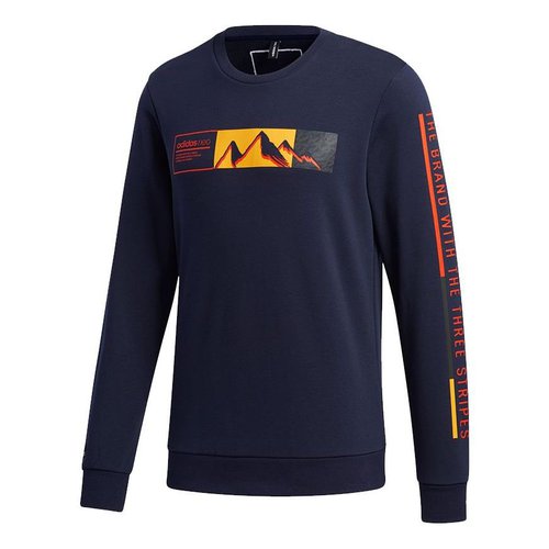 adidas neo Ss Cs Swt Mountains Pattern Alphabet Printing Round Neck Sports Navy - Blue - GM2284