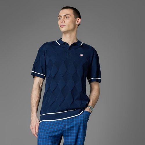 adidas Originals Argyle Knit Polo Shirt - Night Indigo - JC6760