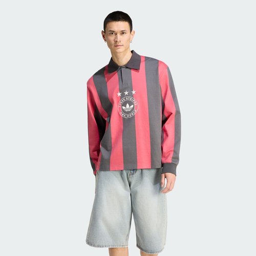 adidas ORIGINALS GRAPHIC LONG SLEEVE POLO Shirt - Utility Black/Pure Ruby - KU9189