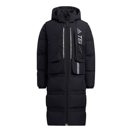 adidas Outdoor Sports Detachable Vest Long Hooded With Down Feather Jacket Black - H13853