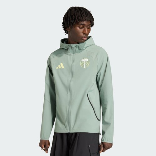 adidas Portland Timbers Tiro Travel Full Zip Windbreaker - Silver Green/Ice Yellow - JZ2833