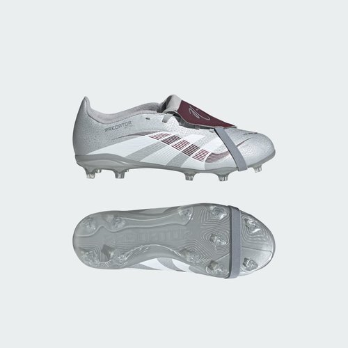 Jude Bellingham x adidas Predator 24 League Foldover Tongue FG MG K - Silver Metallic/Legacy Burgundy/Maroon - JQ2902
