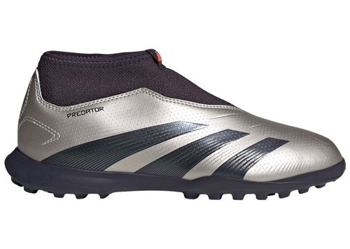 adidas Predator 24 League Laceless TF K - Platinum Metallic/Aurora Black/Turbo - IF6428