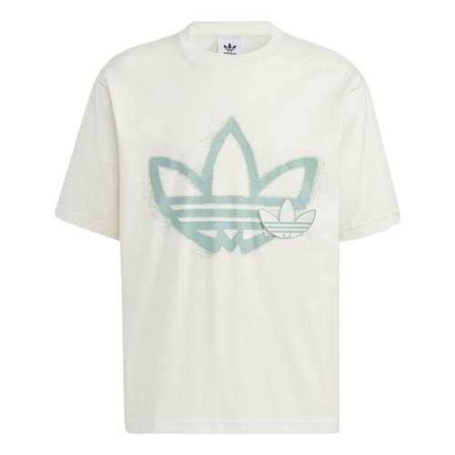 adidas Round Neck Dropped Shoulder Sleeves Large Logo Printing Short Sleeve White T-Shirt - HS2008