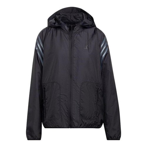adidas Run Icons 3-Stripes Hooded Running Windbreaker - Black - HC7976