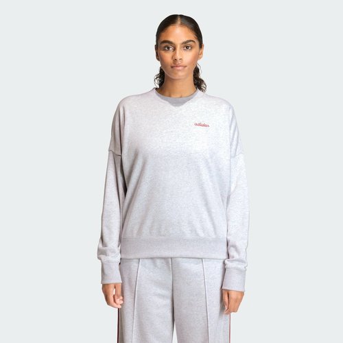 adidas Seasonal Essentials Colorpop Sweatshirt with Embroidered Graphic - Light Grey Heather/Active Maroon - KC3997