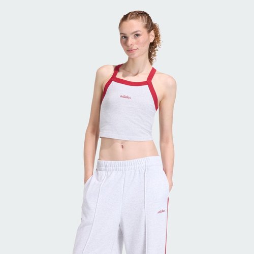 adidas Seasonal Essentials Colorpop Tank with Embroidered Graphic - Light Grey Heather/Active Maroon - KC3938