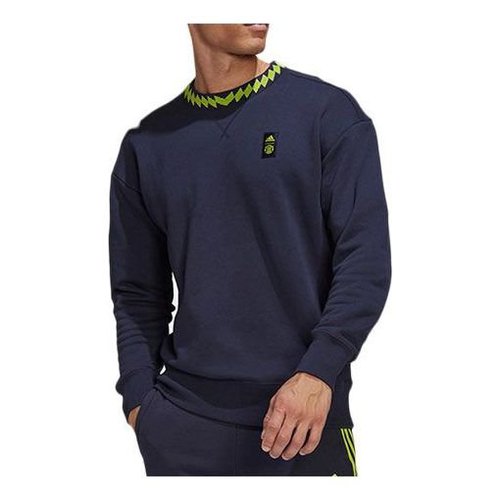 adidas Solid Logo Athleisure Casual Sports Pullover Round Neck Blue - Multi-Color - HE6652