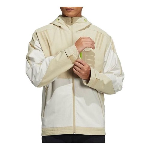 adidas Splicing Side Pocket Zipper Hooded Jacket Beige - H39270