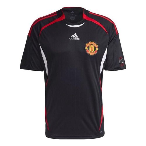 adidas Stripe Logo Soccer/Football Sports Round Neck Pullover Short Sleeve Manchester United Black - H13905
