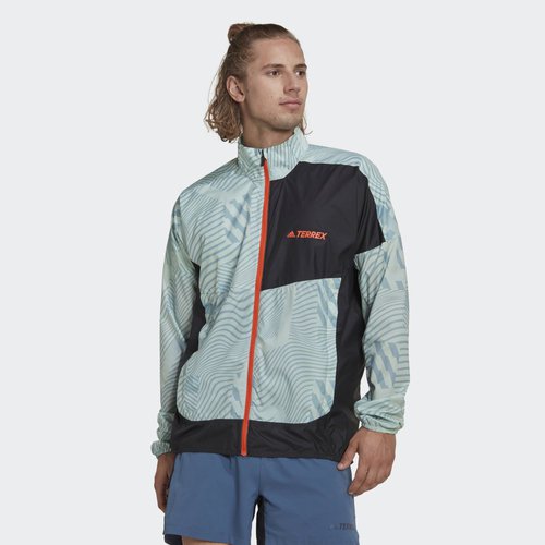 adidas Terrex Trail Running Printed Wind Jacket - Linen Green/Magic Grey - HI6199