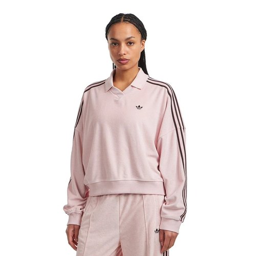 adidas Terry Towel V Neck Long Sleeves Polo Shirt - Sandy Pink - KD1400