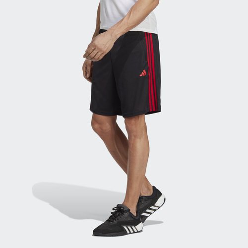 adidas Train Essentials Piqué 3-Stripes Training Shorts - Black/Better Scarlet - IB8252