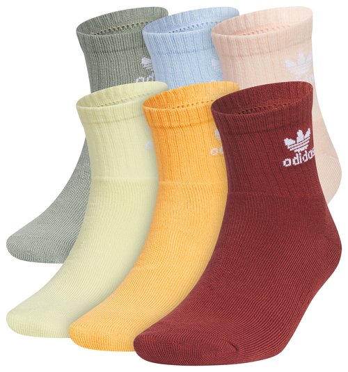adidas Trefoil Quarter Socks 6 Pairs - Silver/Powder Yellow/Preloved Ruby - JJ7654