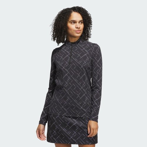 adidas Ultimate365 Printed Quarter-Zip Mock Neck Top - Black/Powder Plum - JZ5434