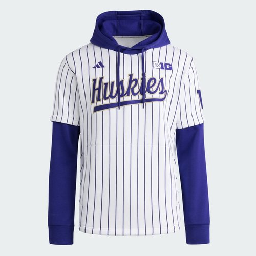 adidas Washington Huskies Baseball Jersey Hoodie - White/Team College Purple - KA9703