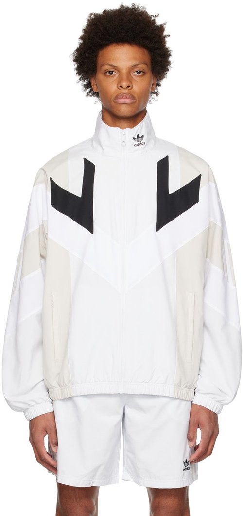 adidas White & Beige Rekive Track Jacket - Crystal White/Alum - HR8590