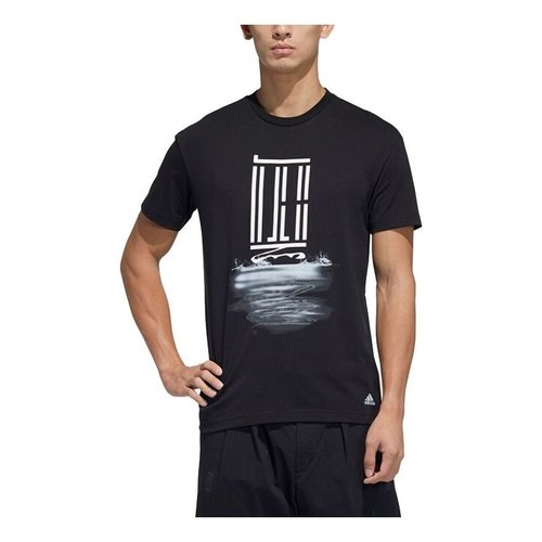 adidas Wj T Gfx Logo Series Printing Sports Round Neck Short Sleeve - Black - GP0824