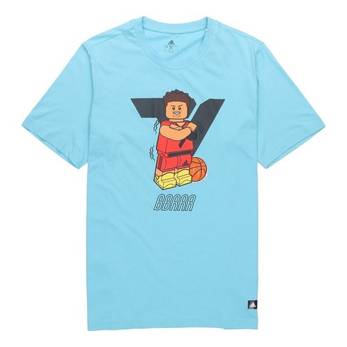 adidas x LEGO Crossover Dame Ss Trey Young Funny Blocks Printing Basketball Sports Short Sleeve Sky Blue T-Shirt - GU2717