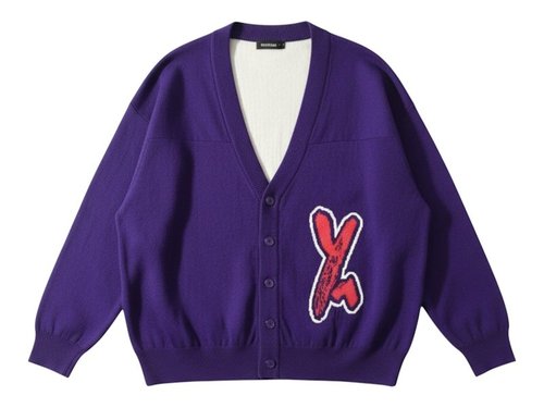 adidas Y-3 Intarsia Logo Oversize Cardigan - Purple