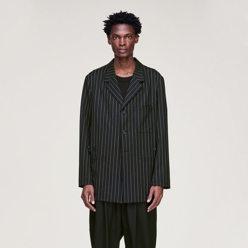 adidas Y-3 Pinstripe Refined Wool Chore Coat - Black - KG0199