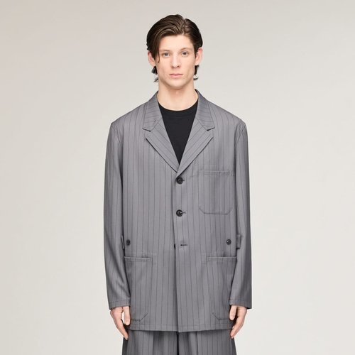 adidas Y-3 Pinstripe Refined Wool Chore Coat - Granite - KS4967