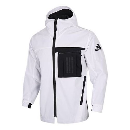 adidas Zipper Cargo Woven Fleece Lined Jacket - White - FM9394