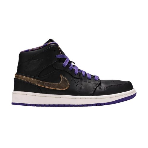 Air Jordan 1 Mid Noveau - Black/Metallic Gold-Court Purple - 629151-009
