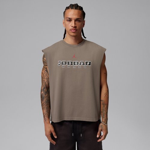 Air Jordan Brooklyn Sleeveless Muscle Top - Olive Grey/Gym Red - IF3131-040