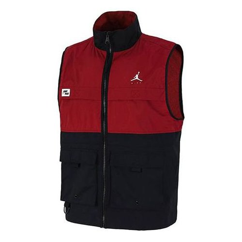 Air Jordan Casual Alphabet Printing Zipper Splicing vest Red - Black - DC7305-677