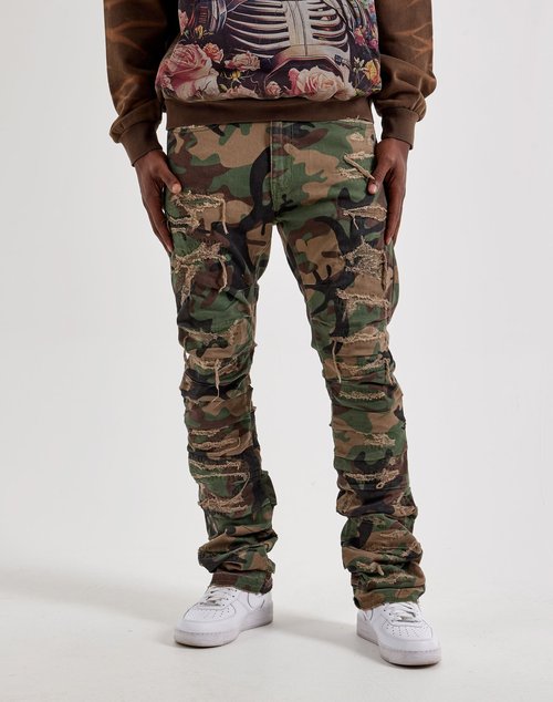 Air Jordan Craig Distressed Camo Stacked Denim Jeans - Camouflage - JTF2157C-VINTAGECAMO