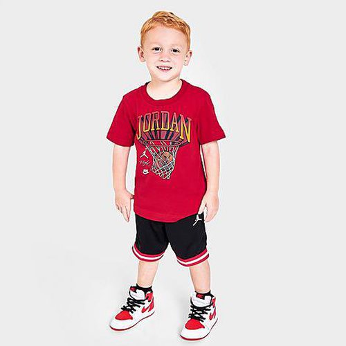 Air Jordan Hoops T-Shirt and Mesh Shorts Set - Gym Red/Black - 75B228-023