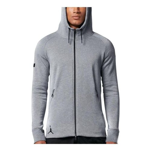 Air Jordan Solid Color Printing Logo Zipper Drawstring Hooded Jacket Gray - Grey - 809473-065