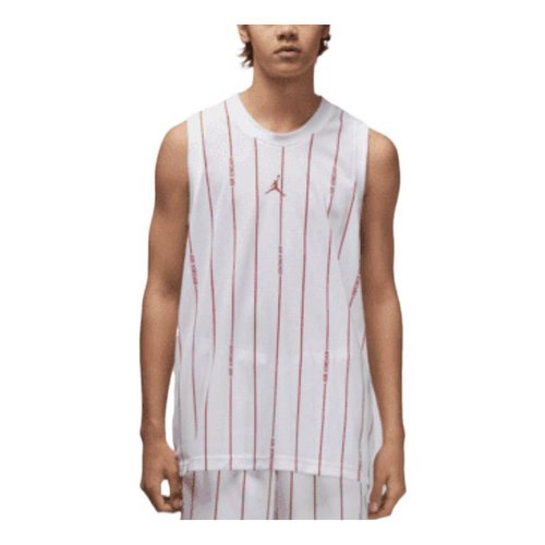 Air Jordan Stripe Logo Loose Breathable Mesh Sports Vest White - DM1381-100