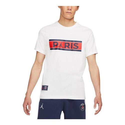 Air Jordan Wordmark Paris Saint-Germain Alphabet Printing Soccer/Football Short Sleeve White T-Shirt - DB6511-100