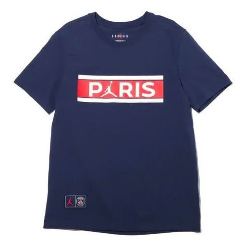 Air Jordan Wordmark Paris Saint-Germain Alphabet Printing Soccer/Football Sports Short Sleeve Navy Blue - Dark Blue - DB6511-410