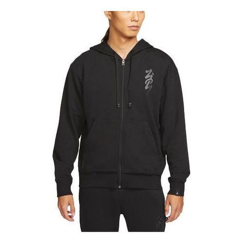 Air Jordan Zion Alphabet Printing Retro Hooded Zipper Jacket - Black - DJ5870-010