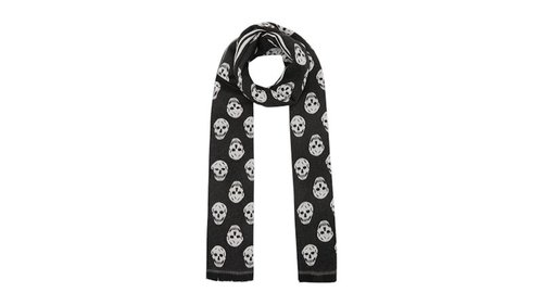 Alexander McQueen Allover SkullPrint with Stripe Scarf - Black White - 6262383200Q1078